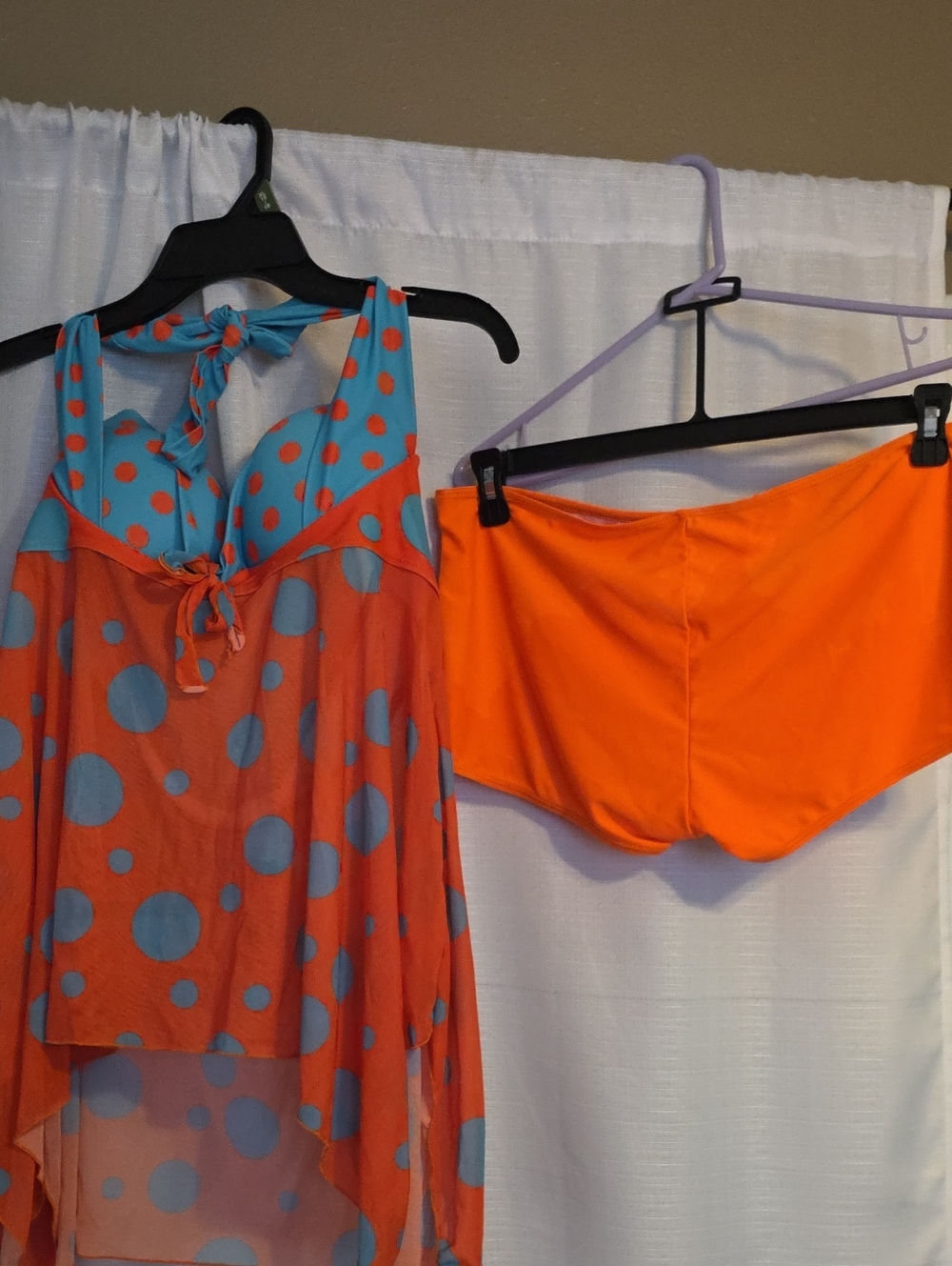 Polka Dot Two-Piece Women’s Swim Set in Orange and Blue